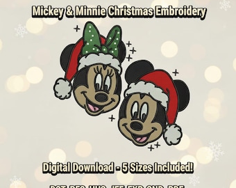 Mickey and Minnie Santa Heads Embroidery File | Christmas Disney Design for Sweatshirts & Shirts | Instant Digital Download