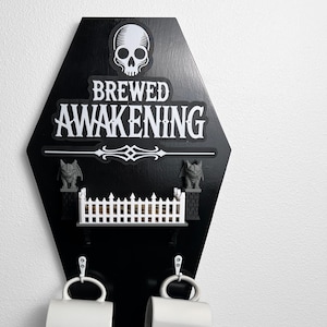 Coffin Mug Holder – Gothic Wall Rack Coffee Bar Gift for Halloween Kitchen