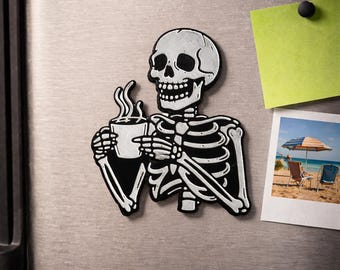 Skeleton Coffee Magnet – 3D Printed Gothic Fridge Decor, Spooky Skull Design