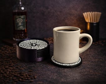 Witchy Coaster Set with Holder – Spiderweb Drink Coasters, Gothic Table Decor