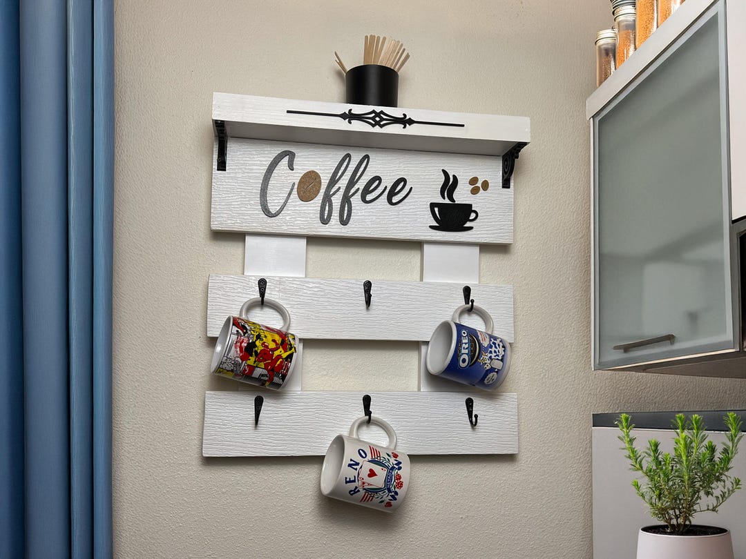 Handmade Wooden/pvc Wood Coffee Mug Rack With 3d-printed Accents ...