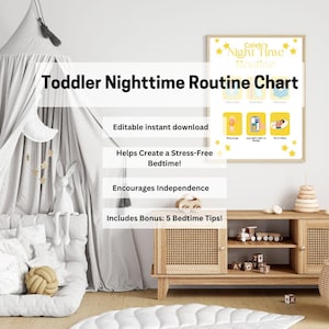 Toddler Nighttime Routine Chart | Printable Bedtime Routine | Kids Bedtime Visual Schedule | Sleep Chart for Toddlers | Instant Download