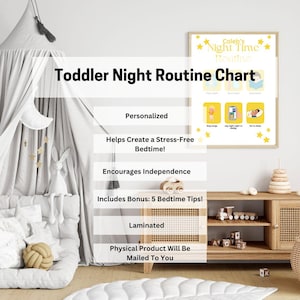 Personalized Toddler Nighttime Routine Chart | Laminated Bedtime Routine for Kids | Custom Bedtime Visual Schedule | Montessori Sleep Chart