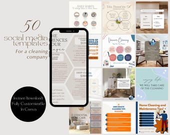 50 modelli di social media per attività di pulizia / Post Canva modificabili