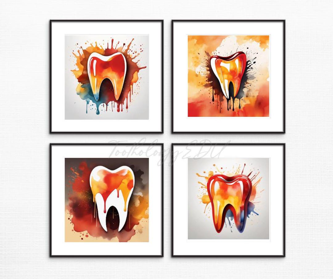 Watercolor Tooth Art Print Set: Abstract Dental Office Decor (digital ...