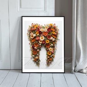 Floral Tooth Wall Art - Digital Dentistry Decor, Flower Tooth Print, Dentist Office Art, Hygienist Gift, Dental Aesthetic Decor