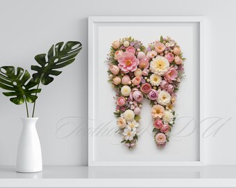 Floral Tooth Art Print: Dentist Office Decor (Digital Download)