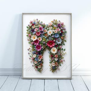 Floral Tooth Art Print | Dental Art | Realistic Botanical Dental Wall Decor | Dentist Office Digital Download | Hygienist or Student Gift
