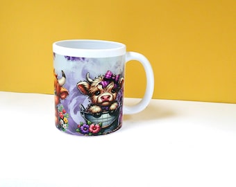 Taza sublimada con diseño de vaca de las Tierras Altas - Regalo ideal para amantes de los animales.
