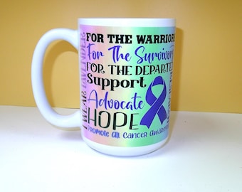 Taza de cerámica de 11 o 15 oz con sublimación de apoyo contra el cáncer, Apoya a las víctimas de cáncer
