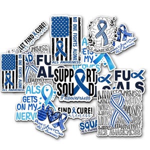 10 Pcs ALS Awareness Sticker Set | Support Squad & ALS Awareness Vinyl Stickers | Peace Love Cure ALS | Blue Ribbon Decals