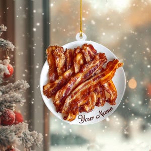 Personalized Bacon Christmas Lights Ornament, Funny Food Christmas Decor, Breakfast Holiday Ornament, Food Lover Xmas Gift, Kitchen Decor