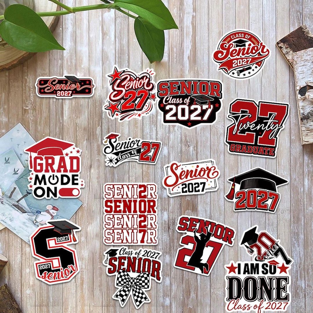 2027 Racing Sticker 16PCS Senior 2027 Stickers Pack Graduation Vinyl Decals Red Black Theme ...