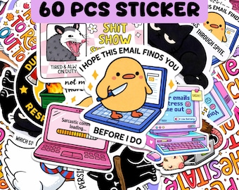 60Pcs Funny Office Humor Sticker Bundle, Coworker Humor Gift, Sarcastic Work Waterproof Decals, Funny Vinyl Sticker