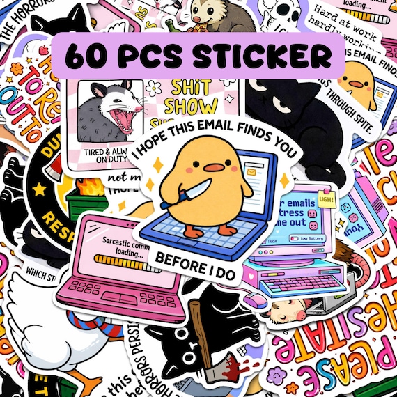 60Pcs Funny Office Humor Sticker Bundle, Coworker Humor Gift, Sarcastic Work Waterproof Decals, Funny Vinyl Sticker