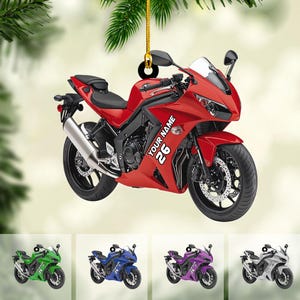 Personalized Sport Motorcycle Acrylic Ornament – Custom Name & Number – Personalized Dirt Bike, Motocross, Biker Christmas Ornament