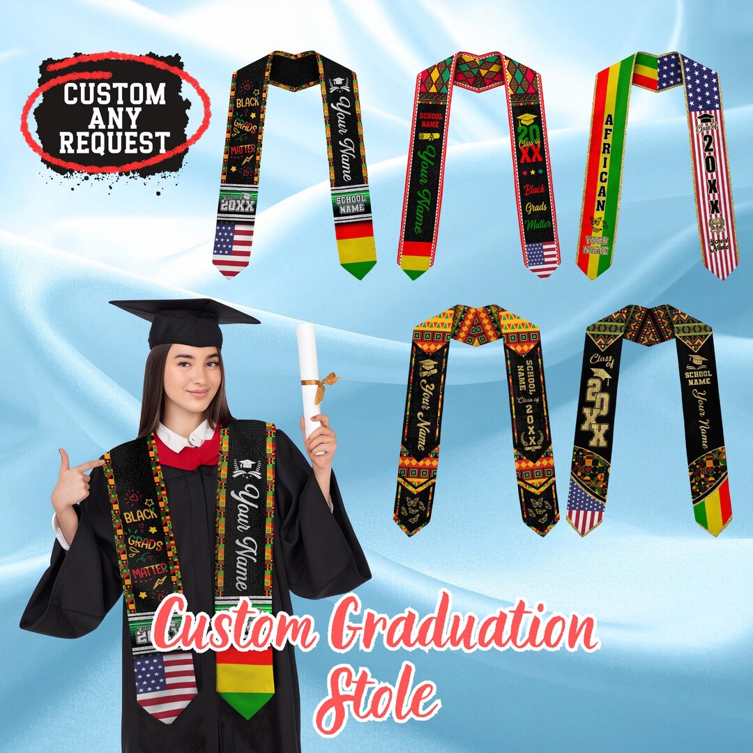 Personalized African American Stole, Class of 2026 Kente Stoles Sash ...