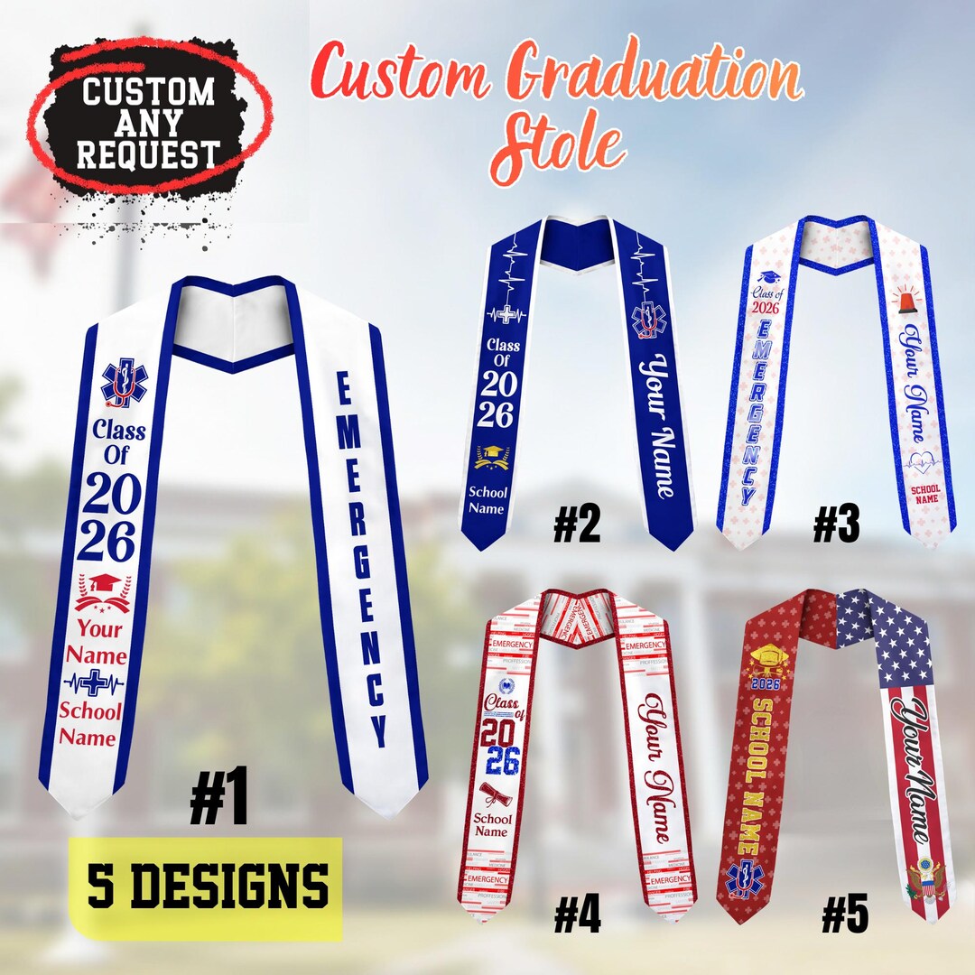 Custom Emergency Graduation Stole, EMT Paramedic Grad Sash ...