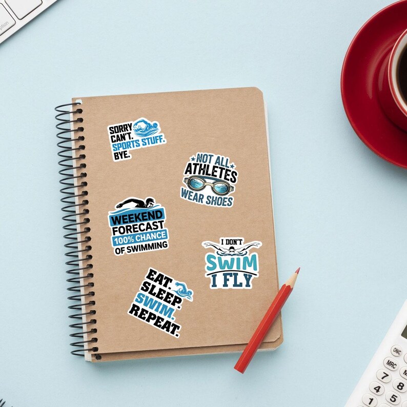 10pcs Swimming Stickers: Funny Swim Quotes, Waterproof Vinyl Decals - Etsy