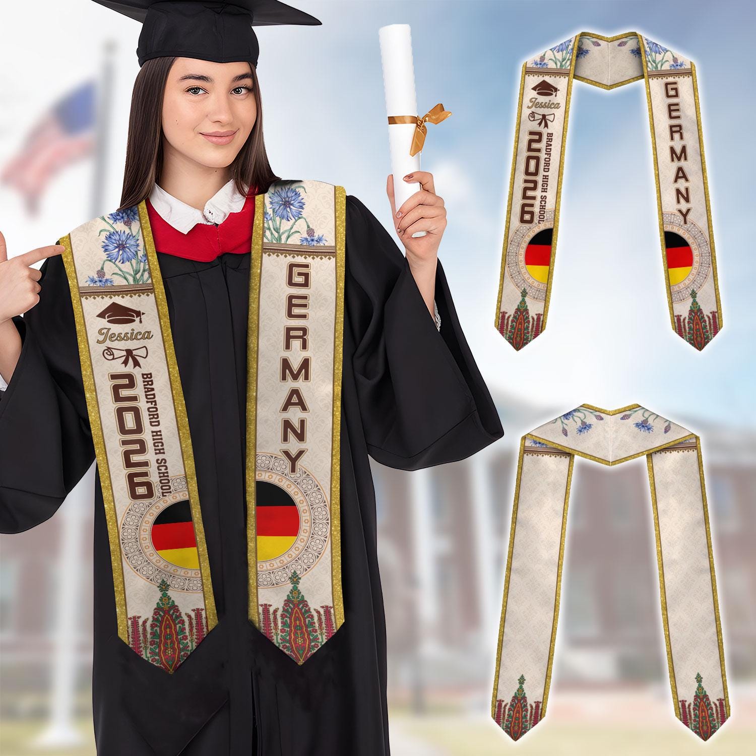 Personalized Germany Graduation Sash 2026, German Flag Stole ...