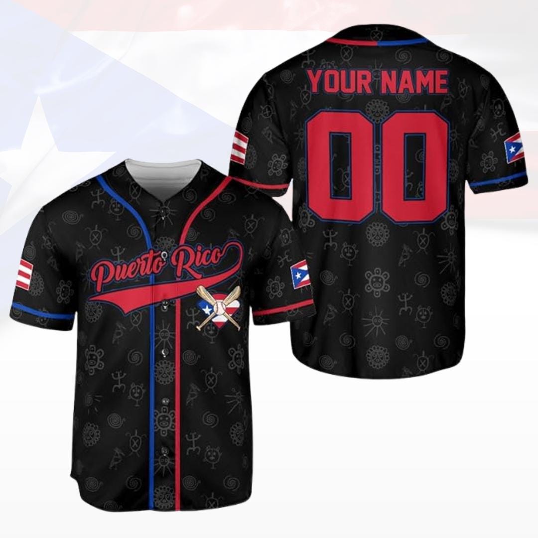 Personalized Puerto Rico Baseball Jersey – Custom Name & Number, Vintage Flag Design, Sports Shirt for Puerto Rican Pride and Fans