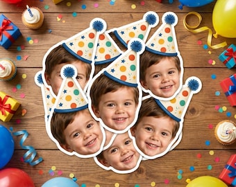 100PCS Custom Face Sticker Pack, Custom Party Favors for Birthday, Baby Shower, Waterproof Birthday Sticker For All Ages
