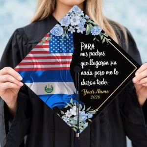 Custom El Salvadoran American Flag Graduation Cap Topper, Personalized Salvador Grad Cap Topper, Graduation Cap Class Of 2026