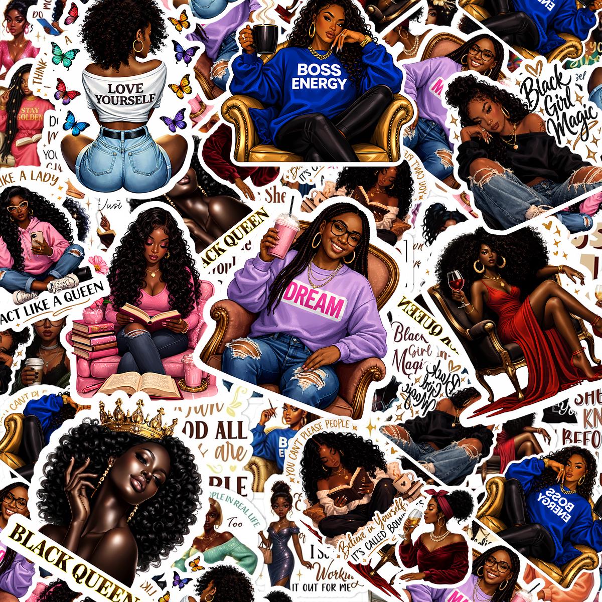 PACK 50 Black Women Stickers, Black Pride Girl Sticker Pack, Afro Girl ...