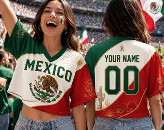 Personalized Mexico Football Croptop, Custom Soccer Jersey Shirt, Women Sports Crop Top, Game Day Fan Outfit gifts
