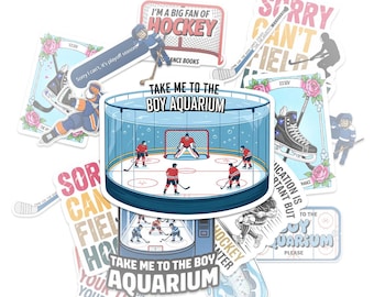 12Pcs Hockey Sticker Pack, Hockey Aquarium Sticker, Ice Hockey Vinyl Stickers, Hockey Player Decals for Laptop, Water Bottle, Sports Gifts