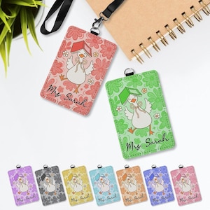 Personalized Teacher Badge Holder – Cute Goose with Custom Name, Teacher Appreciation Gift, Lanyard ID Holder, Back to School Accessory