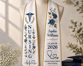 Personalized Nursing Graduation Stole, RN Graduation Stole Custom, Registered Nurse BSN MSN Graduation Sash, Class of 2026 Printed