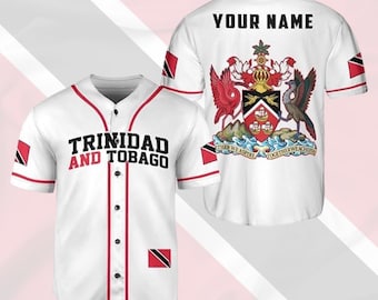 Personalized Trinidad & Tobago Baseball Jersey – Custom Name Flag Shirt with Coat of Arms, Heritage Gift for Men and Women, Podagree Pride