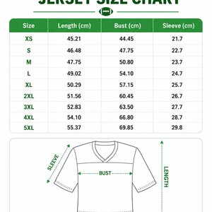 The image is a size chart for a crop top football jersey. It provides measurements for different jersey sizes, including bust, waist, and sleeve length, along with corresponding measurements in centimeters. The chart is designed to help customers determine the appropriate size for their desired jersey.