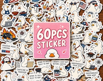 60PCS Patriotic Silly Goose Stickers, Funny 4th of July Duck Sticker Pack, Sarcastic USA Office Humor Vinyl Stickers