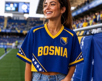 Personalized Bosnia Soccer Crop Top Jersey,  Bosnia Pride Top Soccer Jersey Crop Tee, Festival Shirt, Football Fan