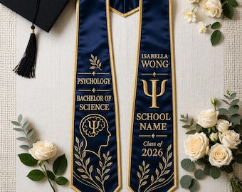 Embroidered Custom Psychology Graduation Stole, Personalized Major Name Grad Sash 2026, Graduation Sash Gift, Class of 2026