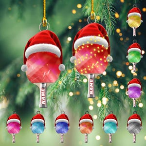 Custom Table Tennis Paddles Ornament with Neon Light, Custom Ping Pong Christmas Ornaments, Table Tennis Ball Tree Ornament, Sports Ornament