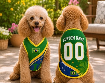 Personalized Brazil Pet Mesh Jersey, Personalized Brazil Dog Cat Soccer Shirt, Breathable Football Jersey for Pets with Name Number