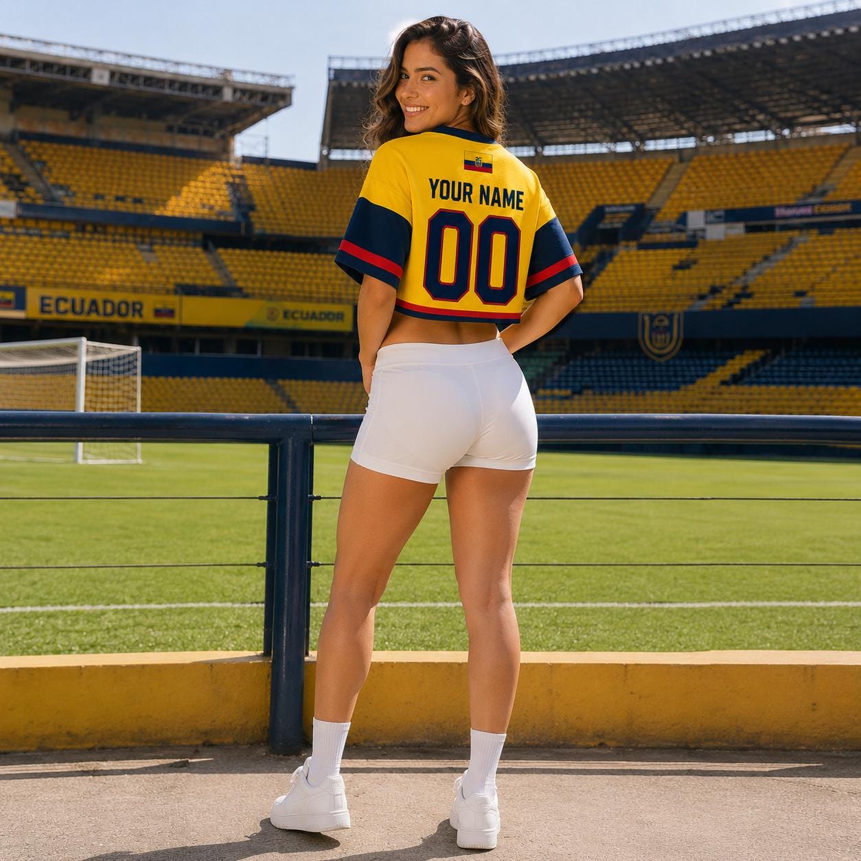 Discover Personalized Ecuador Soccer Croptop Jersey, Custom Name Number Football Crop Top, Women Game Day Fan Shirt, Ecuador Tee