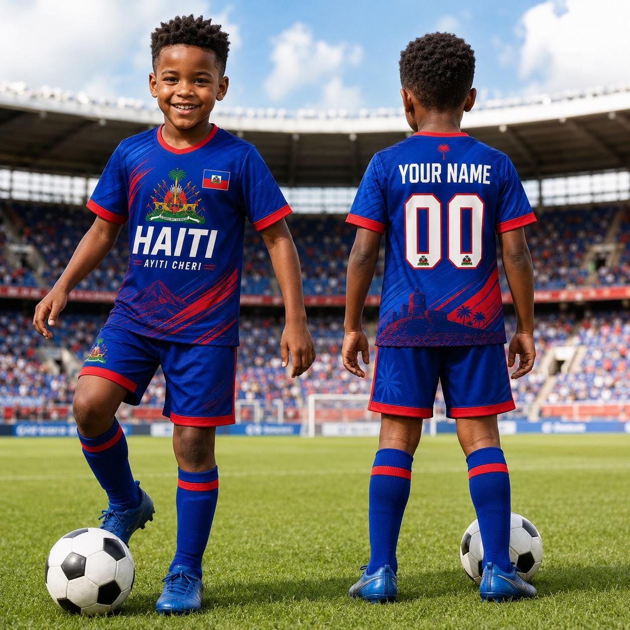 Personalized Haiti Kids Soccer Jersey Set, Custom Name Number