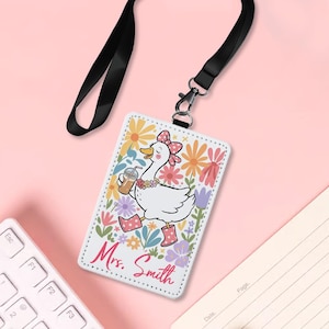 Personalized Teacher Badge Holder – Cute Goose Design, Teacher Appreciation Gift, Lanyard ID Holder, Back to School Accessory