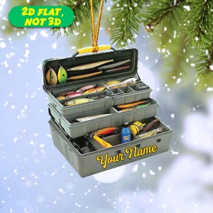 Personalized Fishing Tackle Box Ornament 2D Flat: Fisherman Christmas Tree Decor, Gift for Fishing Dad