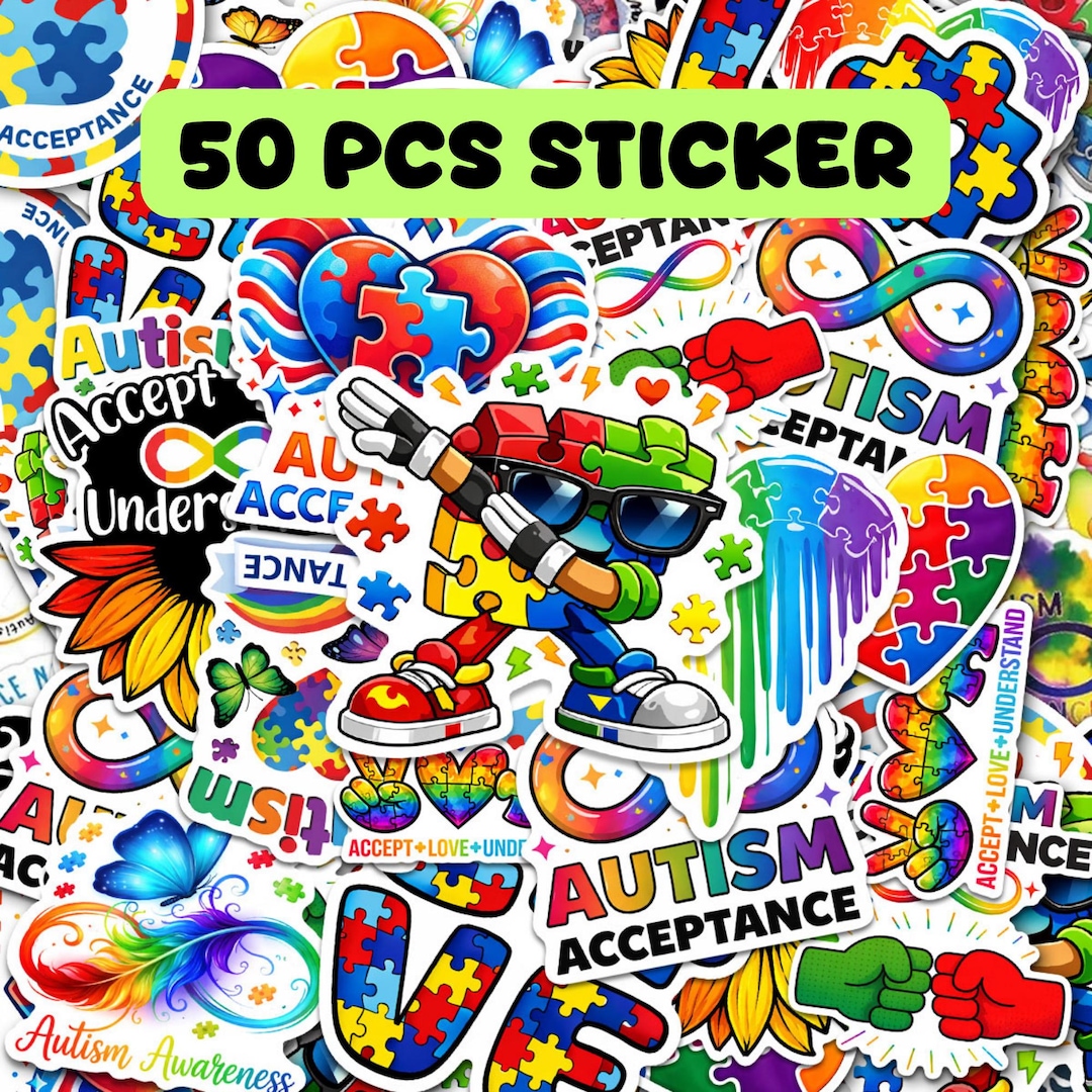 50pcs Autism Awareness Sticker, Autism Support Waterproof Vinyl Decals ...