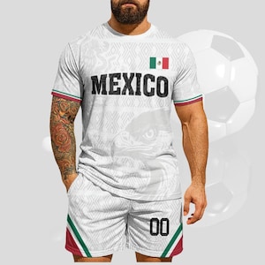 Mexico Soccer Jersey Set with Custom Name & Number | White Heritage Pattern Design | Unisex Football Fan Uniform