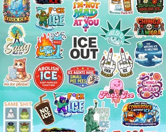 COMBO 25Pcs Abolish Ice Political Sticker, F*ck ICE Sticker, China La Migra Sticker, Abolish ICE, Immigrant Rights, No Ice Vinyl Sticker