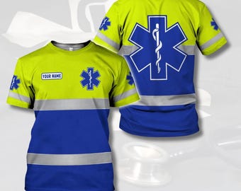 Custom EMS T-Shirt with Name | Emergency Medical Responder Design | Reflective Stripes & Medical Symbol