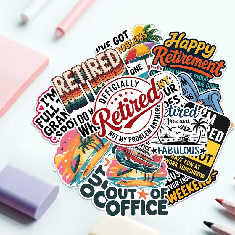 Retired Sticker 12pcs Retirement Sticker Pack, Funny Retirement Stickers, Goodbye Work ...