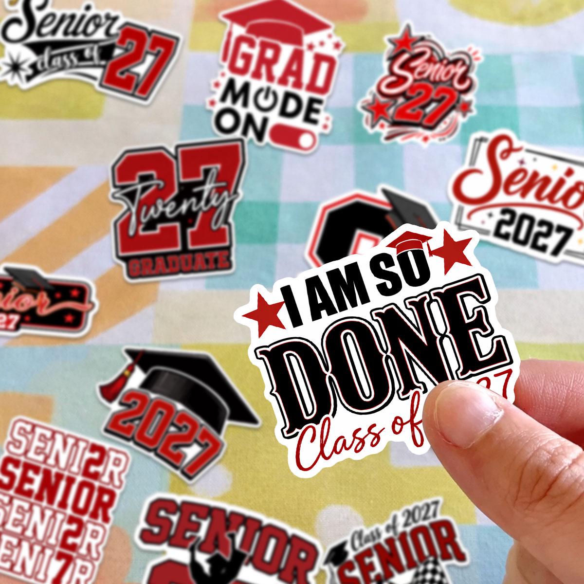 16PCS Senior 2027 Stickers Pack Graduation Vinyl Decals Red Black Theme ...
