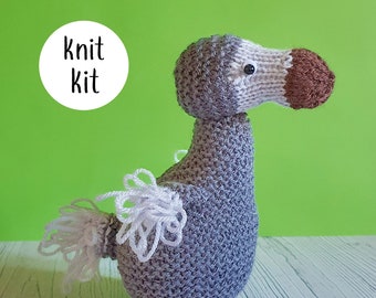 Dodo knit kit - all you need to knit a cute dodo- Dora the Dodo knitting kit gift - birb button badge and printed knitting pattern!
